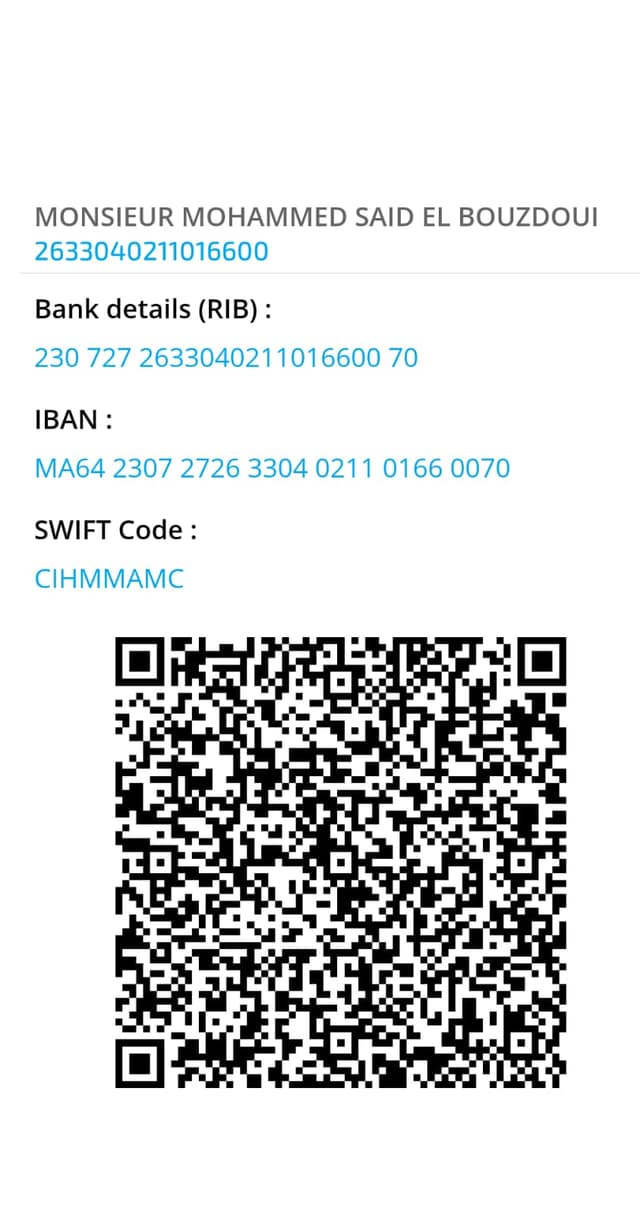 Scan for bank details - Click to enlarge